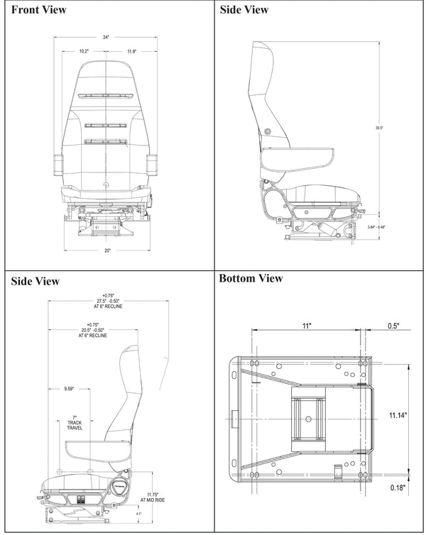 Ensign Replacement Lo Truck Seat - Black Cloth