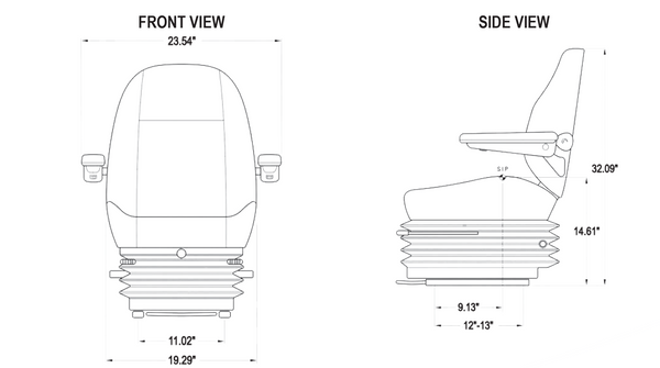 Caterpillar Excavator Replacement Seat & Mechanical Suspension - Fits Various Models - Black Vinyl