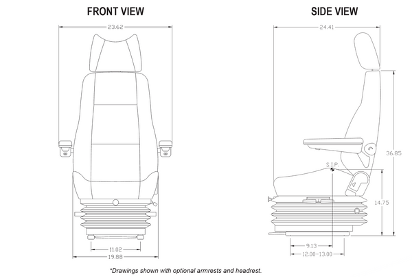 Caterpillar Excavator Replacement Seat & Mechanical Suspension - Fits Various Models - Gray Cloth