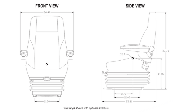 Caterpillar Excavator Replacement Seat & Air Suspension (24V) - Fits Various Models - Gray Cloth