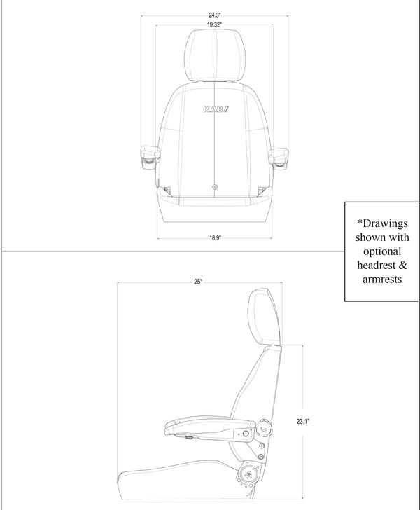 Case Excavator Replacement Seat Assembly - Fits Various Models - Gray Cloth