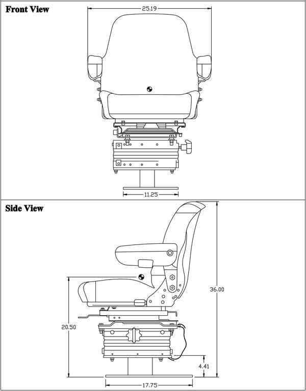 Case Loader/Backhoe Replacement Seat & Air Suspension - Fits Various Models - Black Vinyl