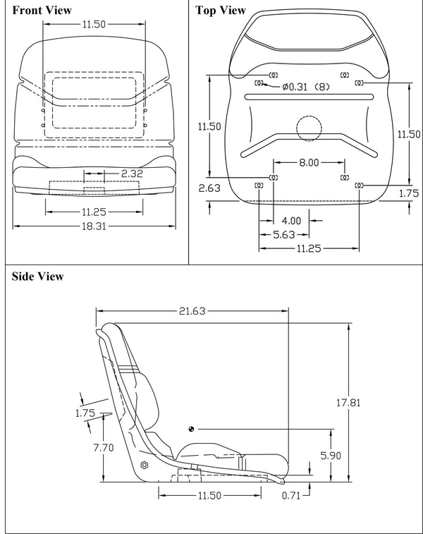 AGCO Lawn Mower Replacement Bucket Seat - Fits Various Models - Black Vinyl