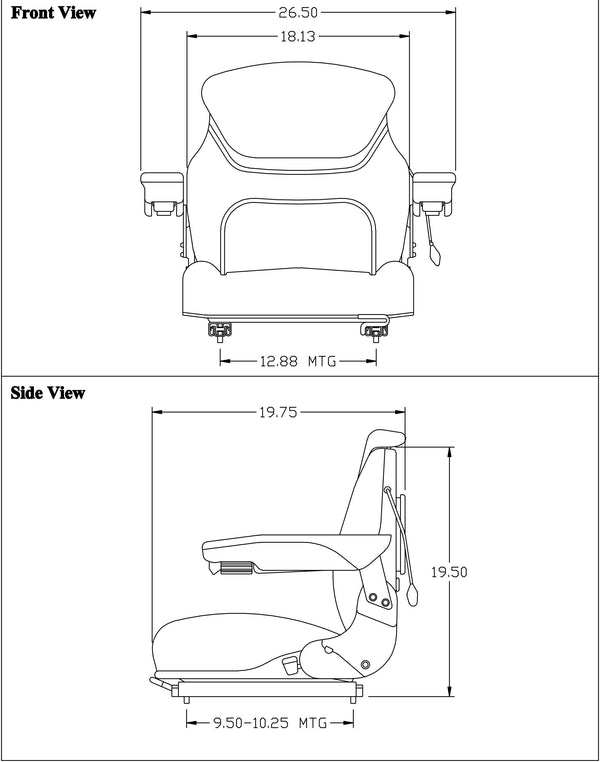 John Deere Wheel Feller Buncher Replacement Seat Assembly - Fits Various Models - Gray Cloth