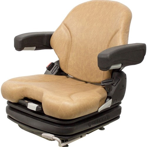 Bobcat Skid Steer Replacement Seat w/Armrests & Air Suspension - Fits Various Models - Brown Vinyl