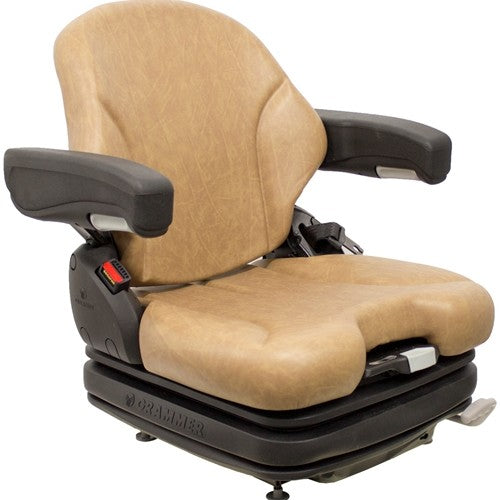 Bobcat Skid Steer Replacement Seat w/Armrests & Air Suspension - Fits Various Models - Brown Vinyl