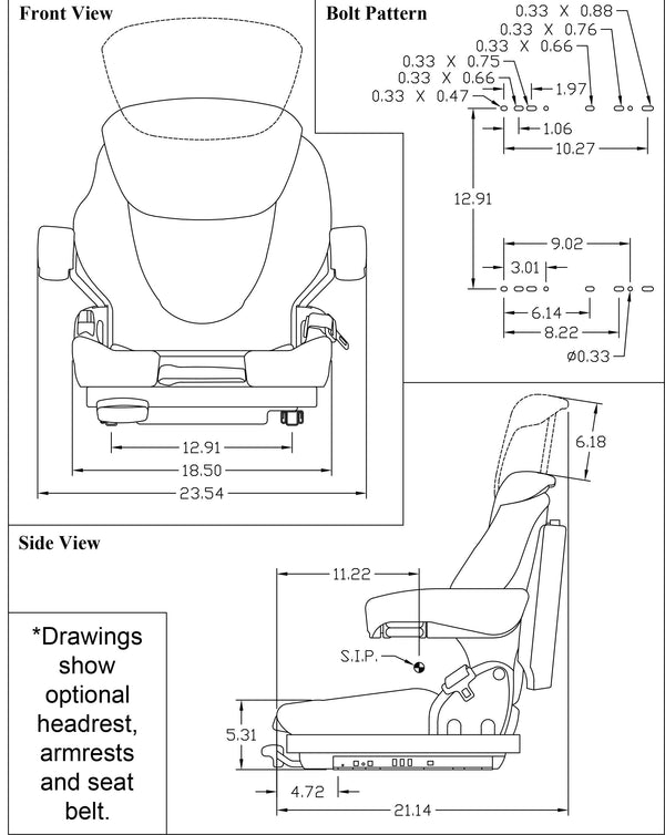 Bobcat Skid Steer Replacement Seat & Mechanical Suspension - Fits Various Models - Two-Tone Gray Vinyl