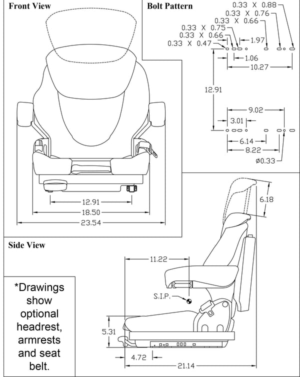 Caterpillar Excavator Seat & Mechanical Suspension - Fits Various Models - Two-Tone Gray Vinyl