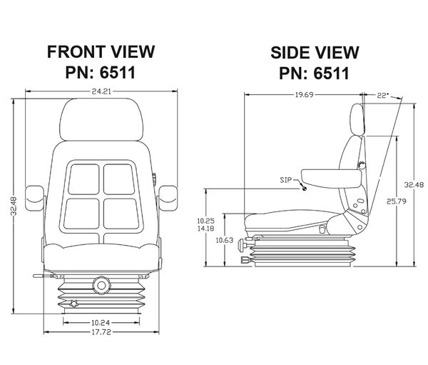 Allis Chalmers 8000 Series Tractor Replacement Seat & Mechanical Suspension - Fits Various Models - Black Cloth