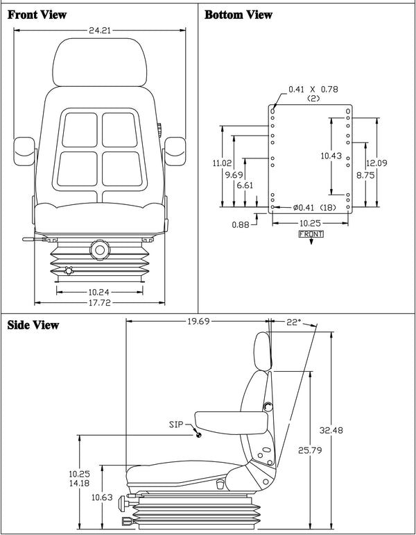 Bobcat Excavator Seat & Mechanical Suspension - Fits Various Models - Black Cloth