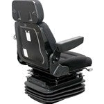 White Tractor Replacement Seat & Mechanical Suspension - Fits Various Models - Black Cloth