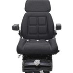 White Tractor Replacement Seat & Mechanical Suspension - Fits Various Models - Black Cloth