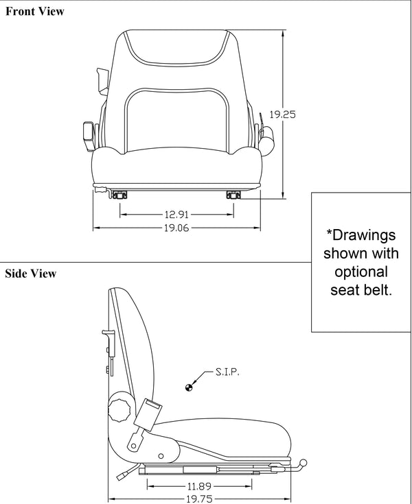 Bomag Roller Replacement Seat & Mechanical Semi-Suspension - Fits Various Models - Black Vinyl