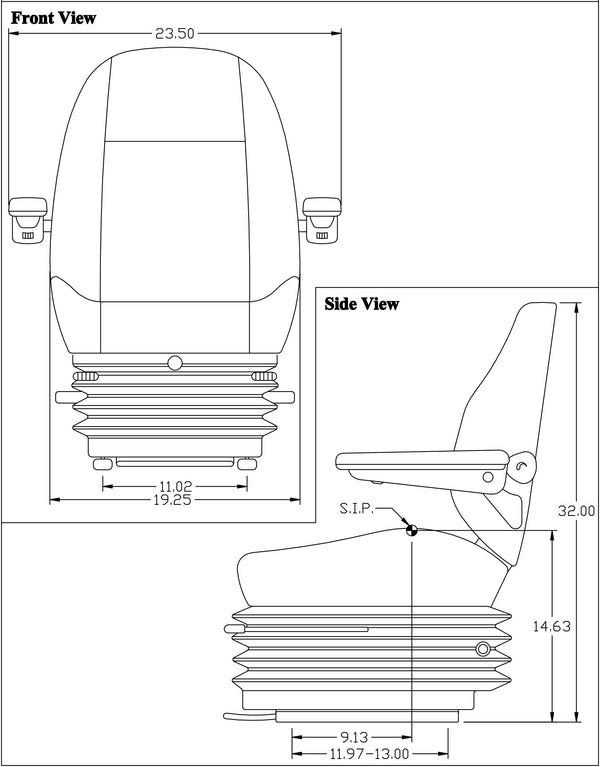 Doosan Articulated Dump Truck Seat & Mechanical Suspension - Fits Various Models - Black Vinyl