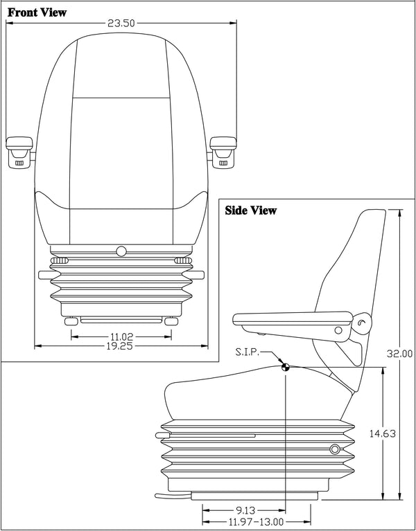 JCB Wheel Loader Seat & Mechanical Suspension - Fits Various Models - Gray Cloth