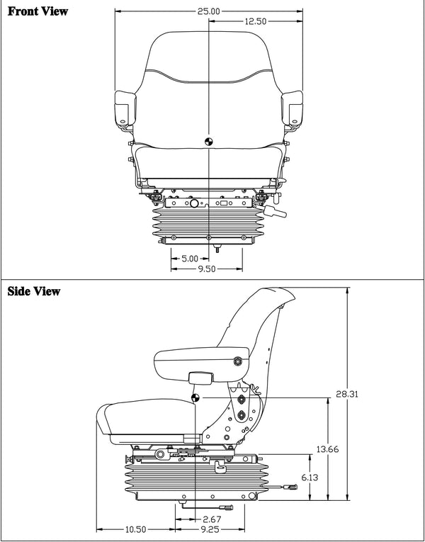 Case IH Tractor Replacement Seat & Air Suspension - Fits Various Models - Gray Cloth