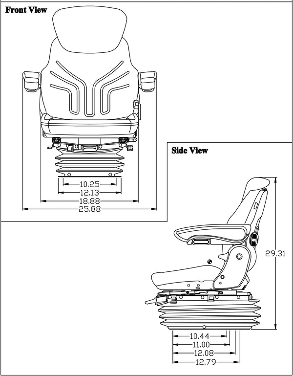 McCormick Tractor Replacement Seat & Air Suspension - Fits Various Models - Black/Gray Cloth