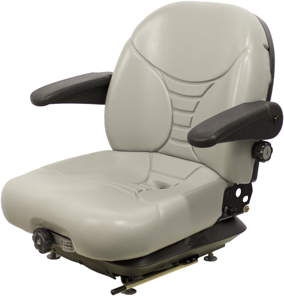 New Holland MC22 Lawn Mower Replacement Seat & Mechanical Suspension w/Arms - Gray Vinyl