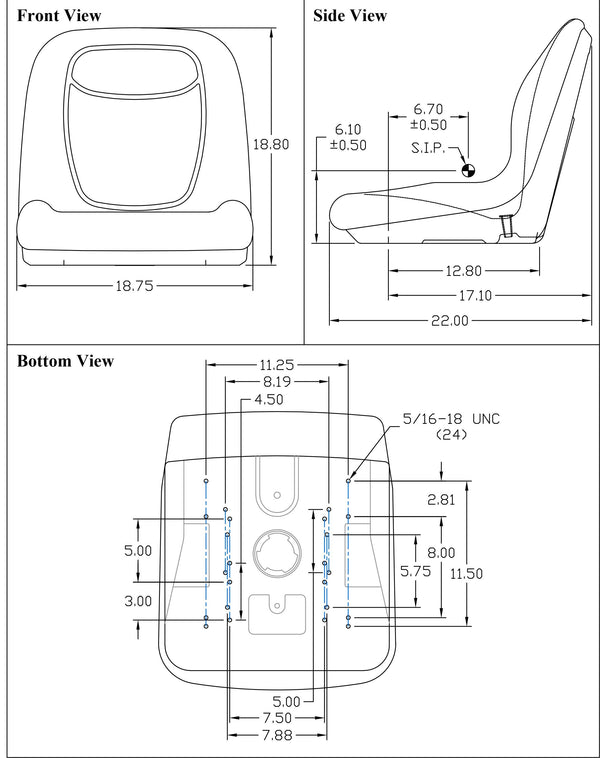 Ferris Lawn Mower Replacement Bucket Seat - Fits Various Models - Black Vinyl