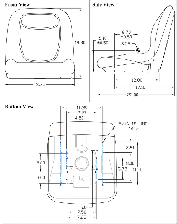 Montana 5720 Tractor Replacement Bucket Seat - Black Vinyl