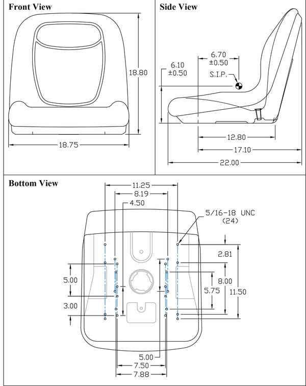 AGCO Lawn Mower Replacement Bucket Seat - Fits Various Models - Gray Vinyl