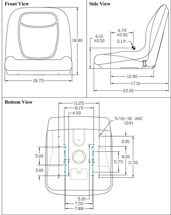 John Deere Lawn Mower Bucket Seat - Fits Various Models - Gray Vinyl