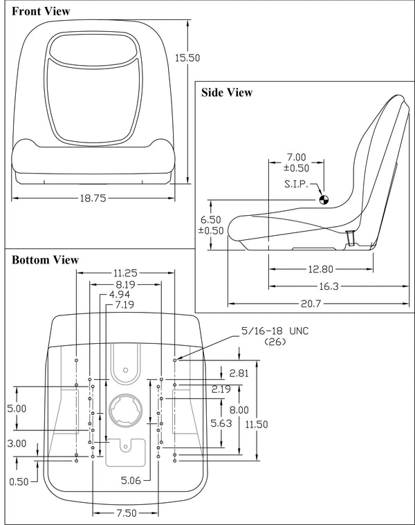 Dixon Lawn Mower Replacement Bucket Seat- Fits Various Models - Black Vinyl