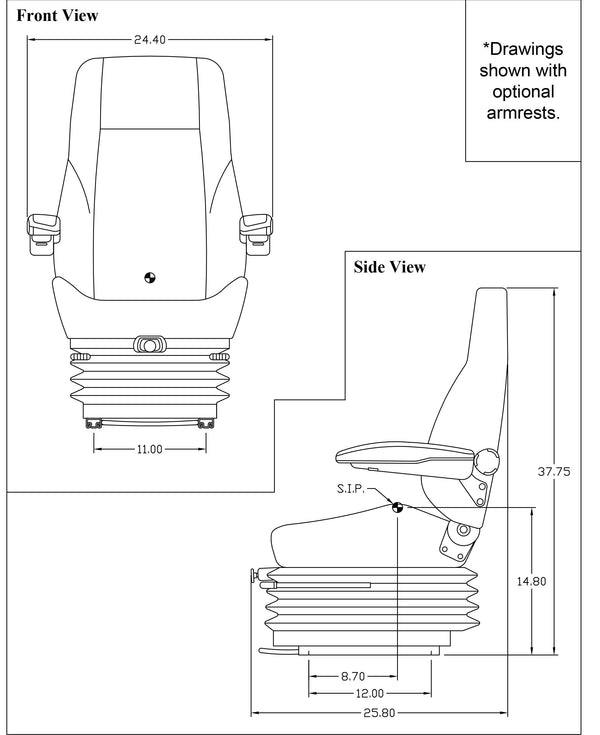 Caterpillar Wheel Loader Replacement Seat & Air Suspension - Fits Various Models - Gray Cloth