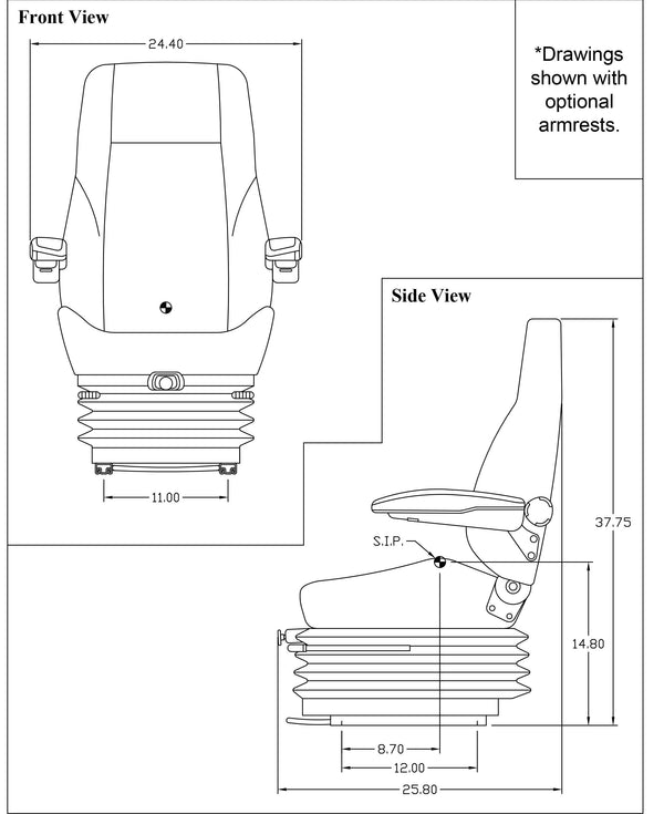 John Deere Excavator Replacement Seat & Air Suspension - Fits Various Models - Gray Cloth