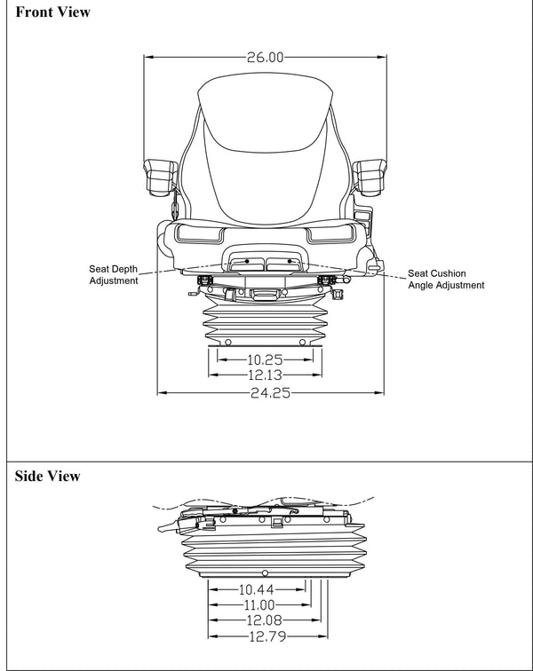 Allis Chalmers Tractor Replacement Seat & Air Suspension - Fits Various Models - Black/Gray Cloth