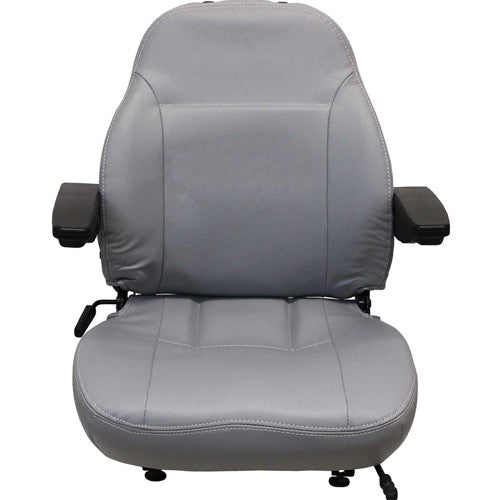 White Tractor Seat Assembly w/Arms - Fits Various Models - Gray Vinyl