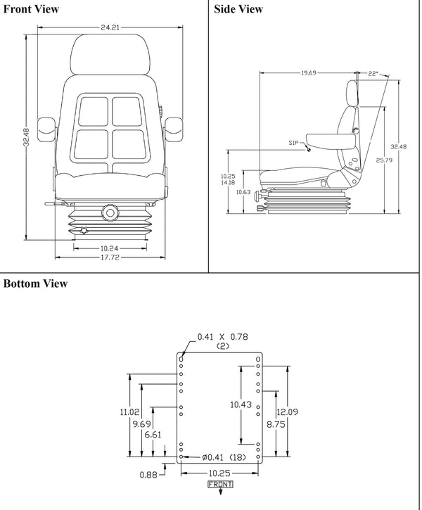 Case Roller Replacement Seat & Air Suspension - Fits Various Models - Black Cloth