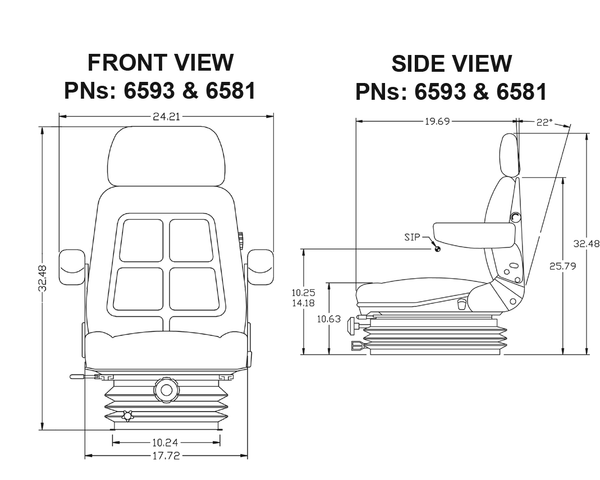 International Harvester 86-88 Series Tractor Replacement Seat & Mechanical Suspension - Fits Various Models - Black Cloth