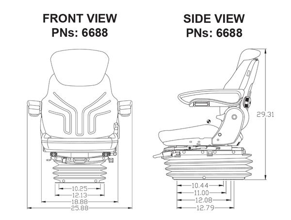 International Harvester 86-88 Series Tractor Replacement Seat & Air Suspension - Fits Various Models - Black/Gray Cloth