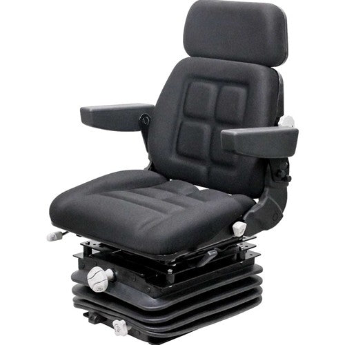 International Harvester Open Flat Floor Tractor Replacement Seat & Mechanical Suspension - Fits Various Models - Black Cloth