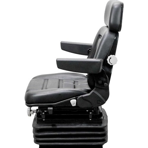 International Harvester Open Flat Floor Tractor Replacement Seat & Mechanical Suspension - Fits Various Models - Black Vinyl