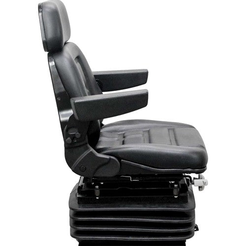 International Harvester Open Flat Floor Tractor Replacement Seat & Mechanical Suspension - Fits Various Models - Black Vinyl