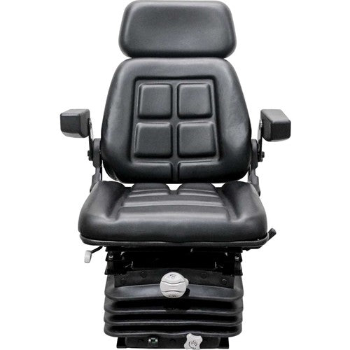 International Harvester Open Flat Floor Tractor Replacement Seat & Mechanical Suspension - Fits Various Models - Black Vinyl