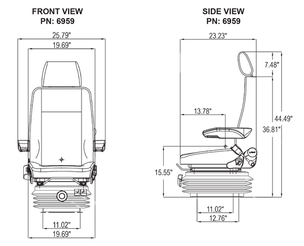 Case CX-D Series Excavator Replacement Seat & Mechanical Suspension - Fits Various Models - Black Cloth