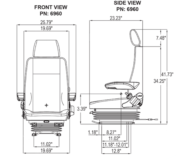 Case CX-D Series Excavator Replacement Seat & Air Suspension - Fits Various Models - Black Cloth