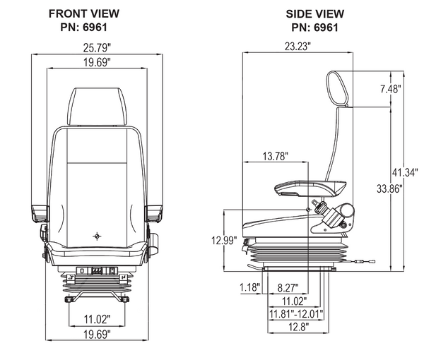 Case CX-D Series Excavator Replacement Seat & Air Suspension - Fits Various Models - Black Cloth