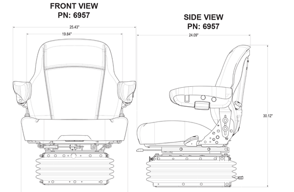 Case F Series Wheel Loader Replacement Seat & Air Suspension - Fits Various Models - Gray Cloth