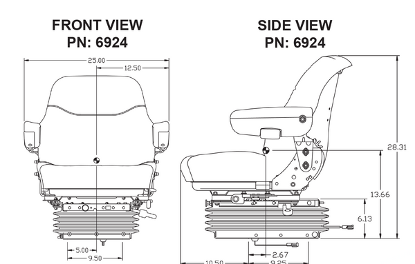 Case IH 5100-5200 Series Maxxum Tractor Replacement Seat & Air Suspension - Fits Various Models - Gray Cloth