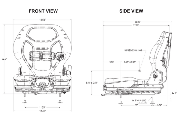 John Deere D-G Series Excavator Replacement Mechanical Suspension Seat Kit - Fits Various Models - Black Vinyl -