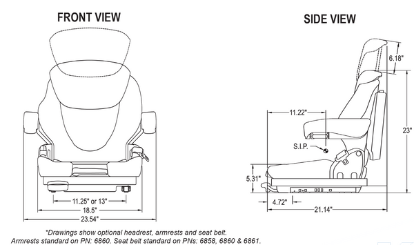 Grasshopper 600-700 Series Front Mount Tractor Mower Replacement Seat & Air Suspension - Fits Various Models - Black Vinyl