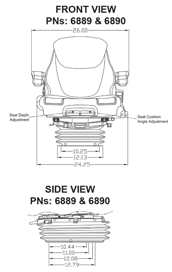 John Deere 7000-7010-7020-7030 Series Tractor Replacement Seat & Air Suspension - Fits Various Models - Brown Cloth