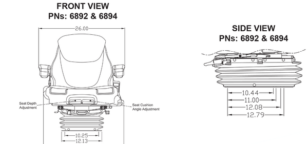 John Deere 7020-7030 w/IVT 8000-8010-8020-8030-9000-9020-9030 Tractor Replacement Seat & Air Suspension - Fits Various Models - Brown Cloth