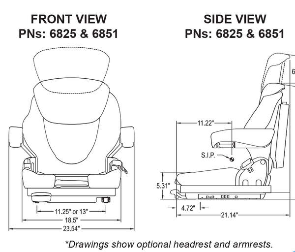 Kubota BX1800-BX2600 Series Tractor Replacement Seat & Mechanical Suspension - Fits Various Models - Black Vinyl