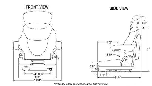 Kubota L2501-L3901 Series Tractor Replacement Seat & Mechanical Suspension Kit - Fits Various Models - Black Vinyl