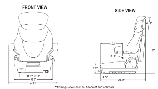 Kubota L3240-L5740 Series Tractor Replacement Seat & Air Suspension - Fits Various Models - Black Vinyl